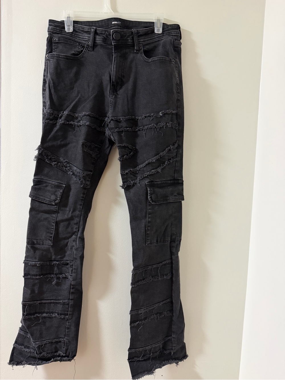 Nova Cargo Pants Mens 32 Black Excellent Distressed Slim Straight Streetwear